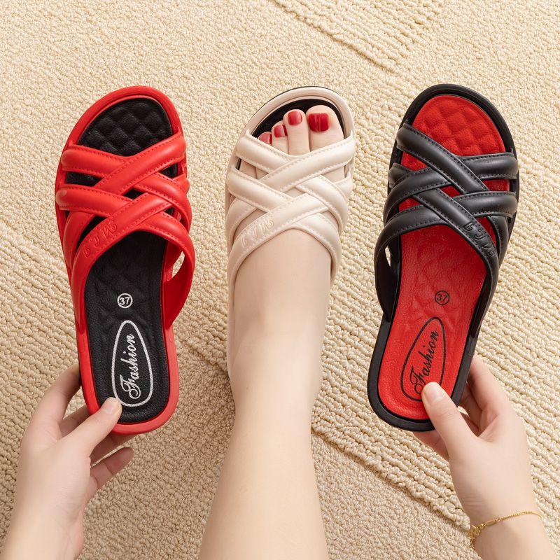 The New Fashionable Women's Slippers Are Versatile Wear Thick-soled Slope-heeled Height-increasing Anti-slip and Wear-resistant Flip-flops