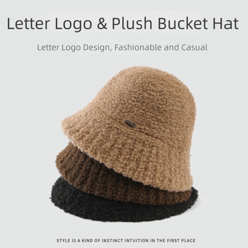 Retro Vintage Women's Bucket Hat Wide Brimmed Warm Basin Hat Plush Fisherman Caps Autumn Winter
