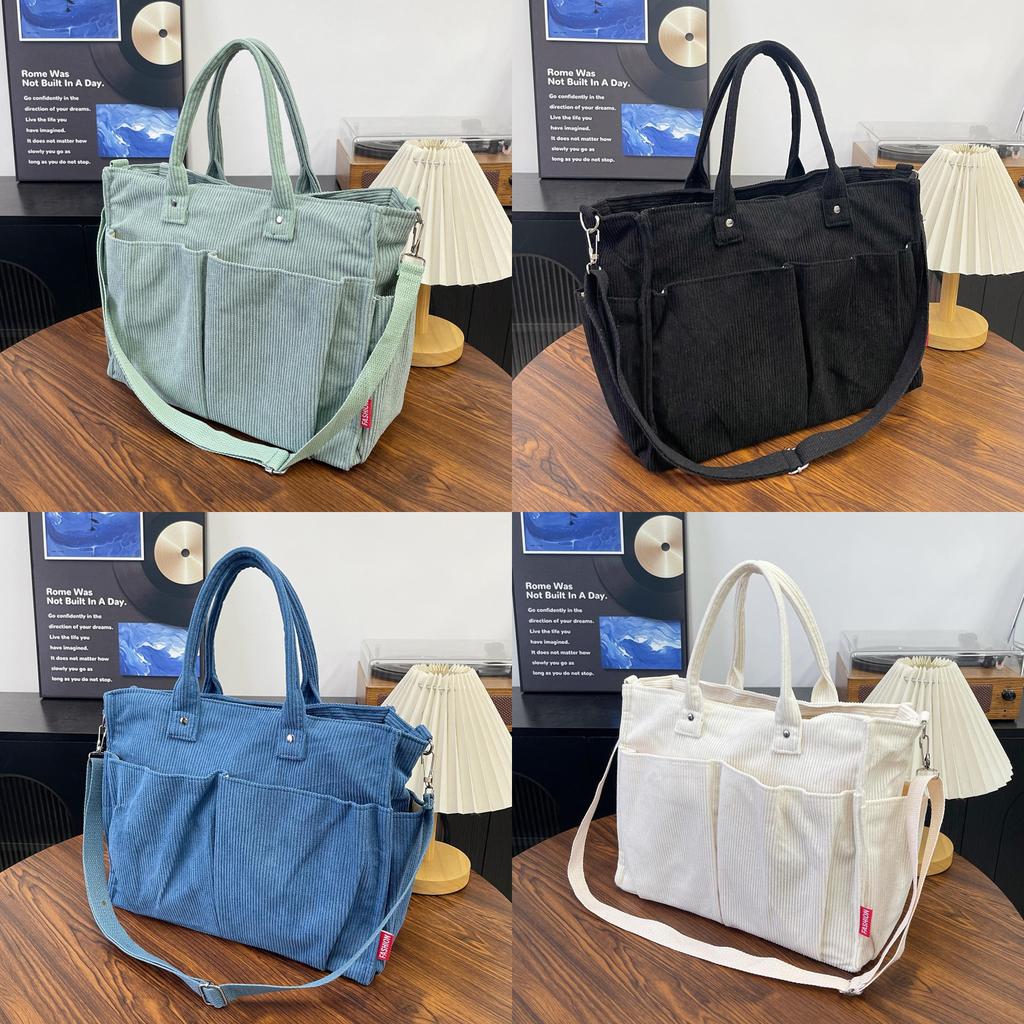 Corduroy Shoulder Tote Bag For Women Large Capacity With Zipper Closure For Daily Use