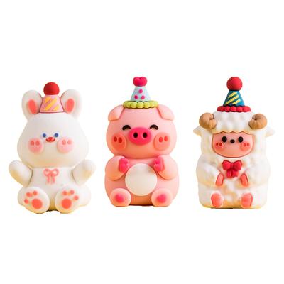 Cartoon Animal Figurine Decorative Cute Soft Plastic Animal Ornament for Birthday Party Desktop