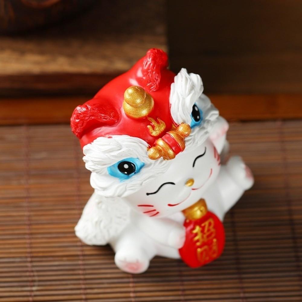 Kawaii Lucky Cat Sculpture Good Fortune New Year Cat Statue Home Decor