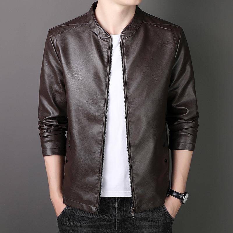New Autumn and Winter Men's Leather Men's Leather Jackets Velvet Youth Motorcycle Leather Baseball Jackets