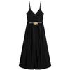 Zaprha2025 New Arrival Sexy Temperament with Belt Patchwork Midi Skirt V-neck Strap Dress Waist 1165065