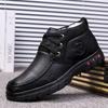 2025 new men's shoes lace-up leather shoes lace-up men's thermal casual shoes comfortable high-top shoes