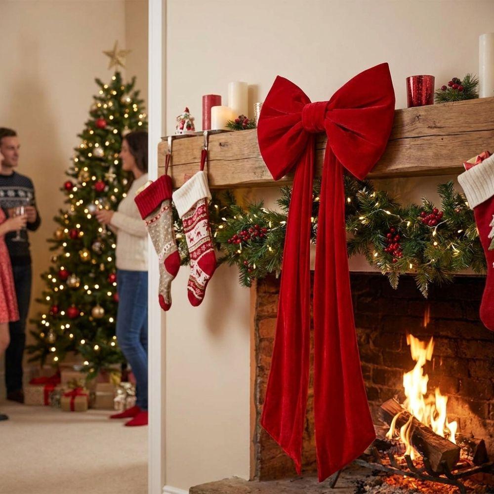 Soft Draping Christmas Tree Topper Bow Solid Color Tree Bow with Long Tails Front Door