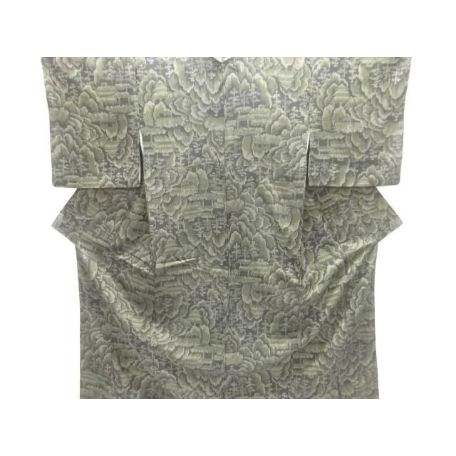 House scenery pattern woven kimono [used] [worn] [pongee/clothing]