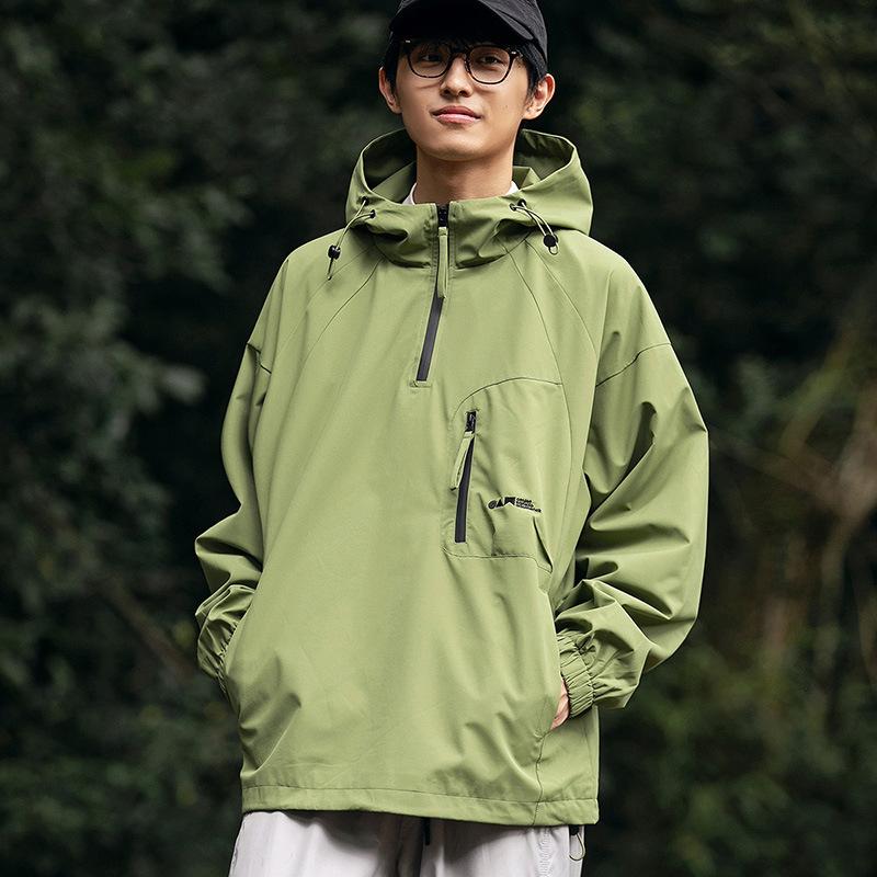 High-end Jacket Men's Spring and Autumn Retro Semi-zipper Loose American Functional Jacket Trendy Brand Hooded Tooling Jacket