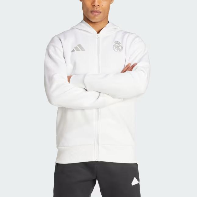 Adidas SS24 Real Madrid Series Logo Comfortable Fashion Hooded Long Sleeve Jacket Men Jacket White IT3805