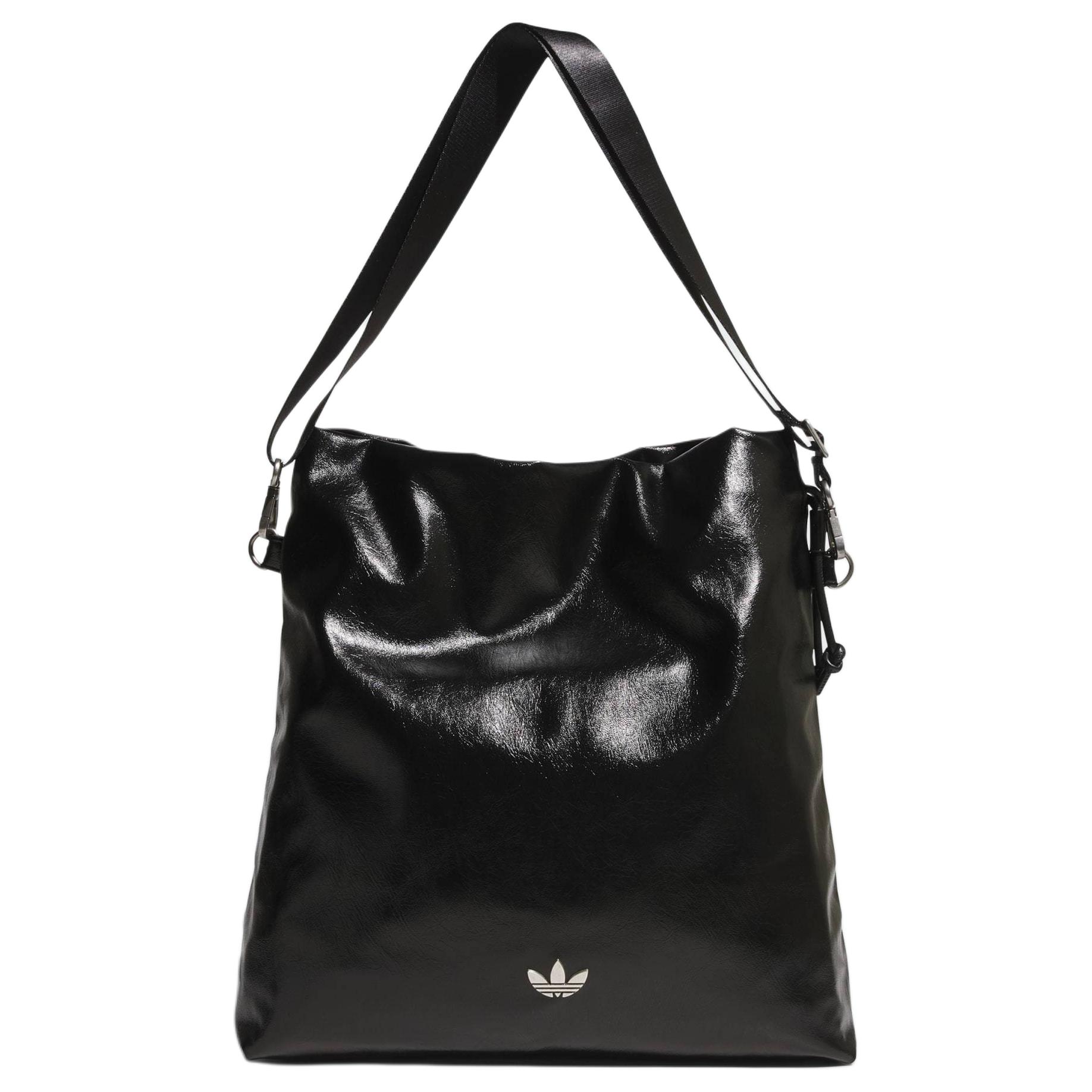 Adidas Originals Trefoil Metal Logo Polyurethane Crossbody Shoulder Bag Large Women Bags Black KS5157 Black