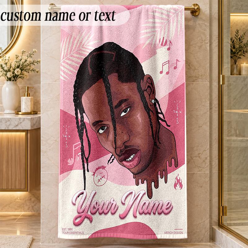 Beach TowelTravis Scott Custom Name Text Personalized Soft Towel for Beach Pool Indoor Home Decor Gift
