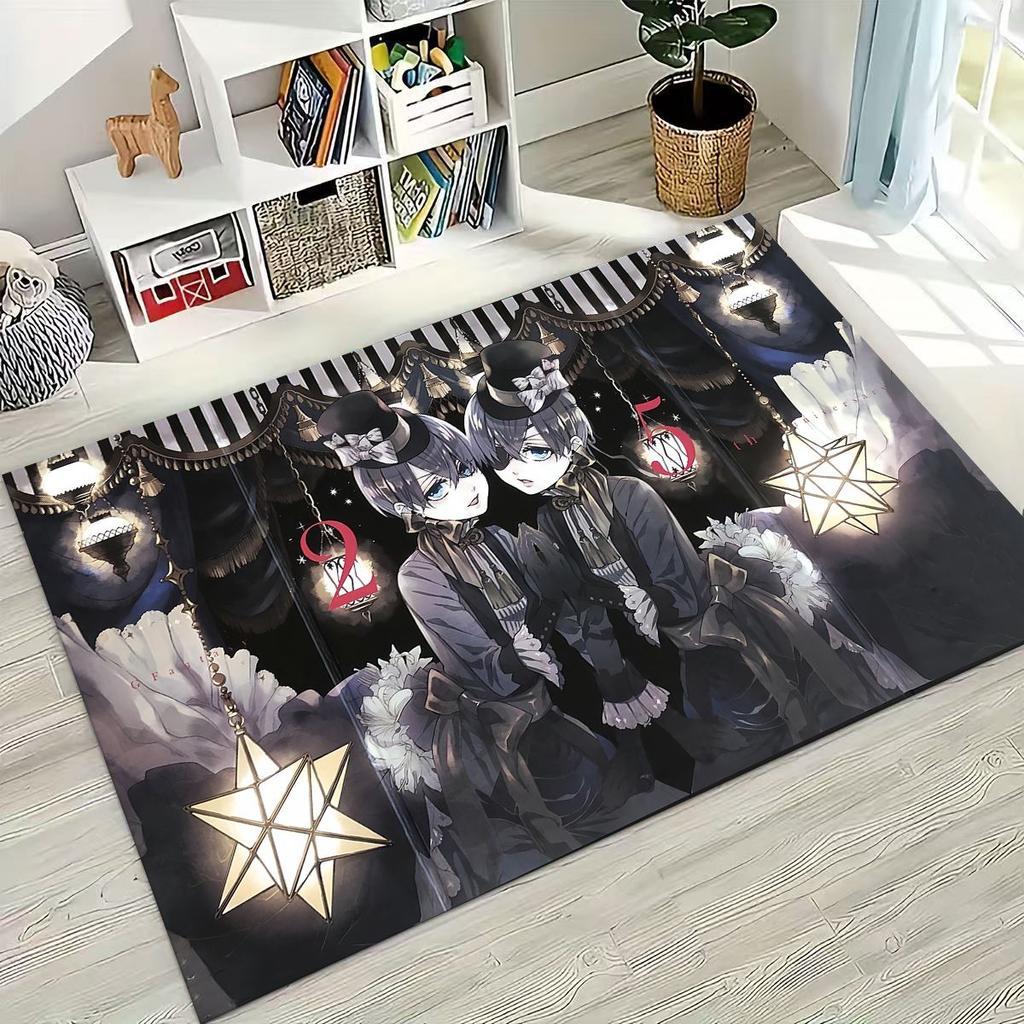Anime Black Butler Sebastian Ciel Cartoon Cartoon Rug for Bedroom Living Room Sofa Home Doormat Decor,Kids Non-slip Floor Mat