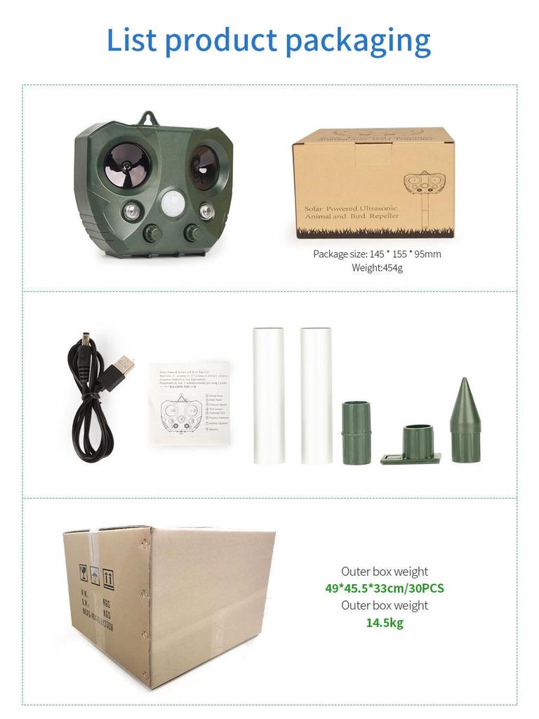 Solarbetriebener Ultraschall-Tiervertreiber: IP66 Wasserdicht mit Infrarotsensor für Mäuse und Vögel