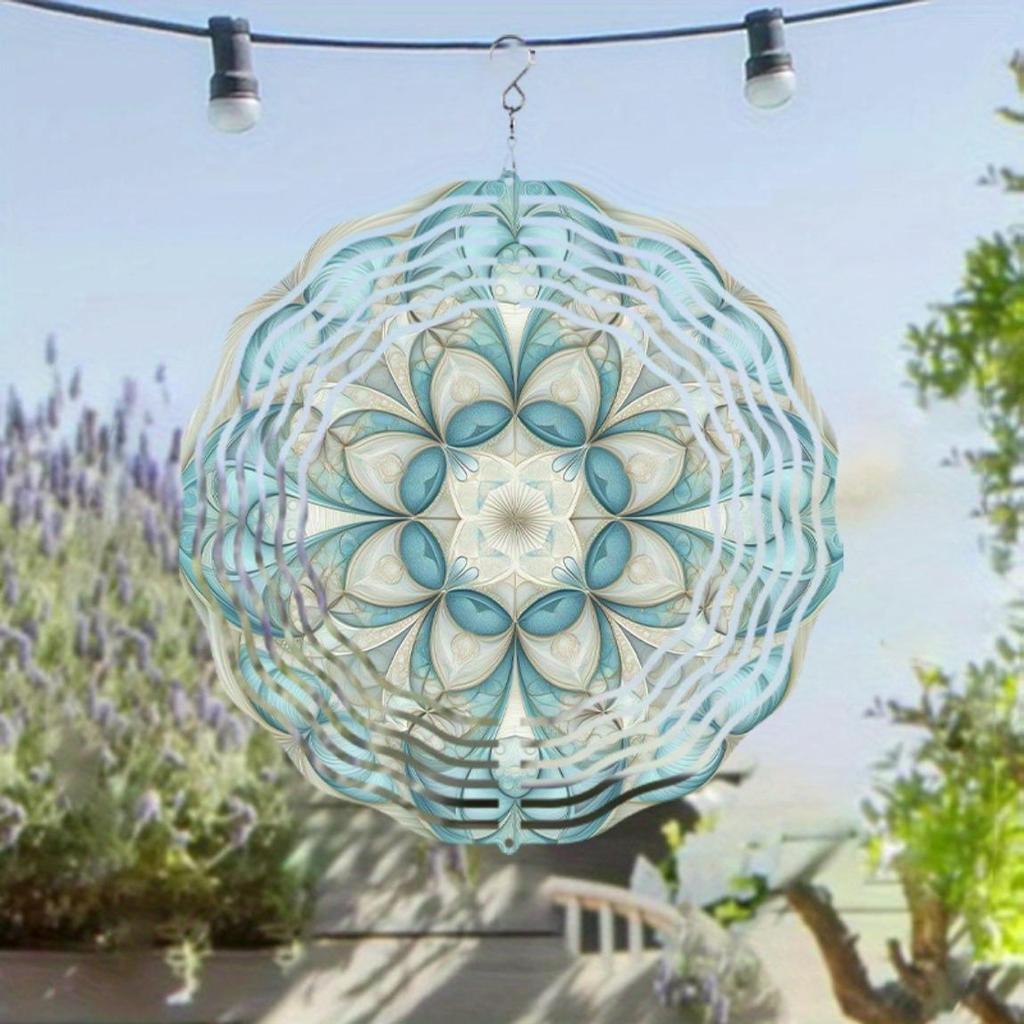 360 Degree Rotating Hook 10 Inch Hanging Wind Spinner with Mandala Flower Design for Garden Decor Spring Summer Outdoor Creative Gift
