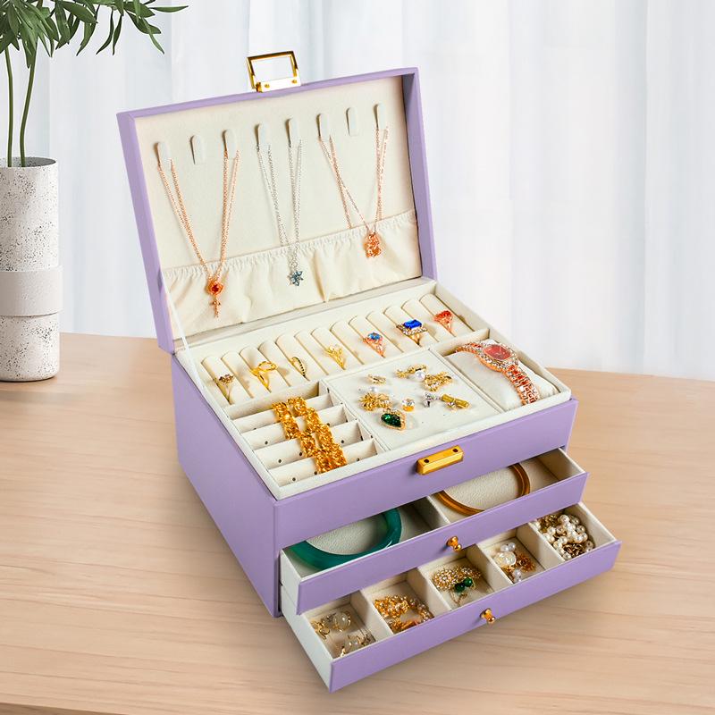 

Элегантная трехъярусная кожаная шкатулка для украшений - Хранение ожерелий, серег и аксессуаров