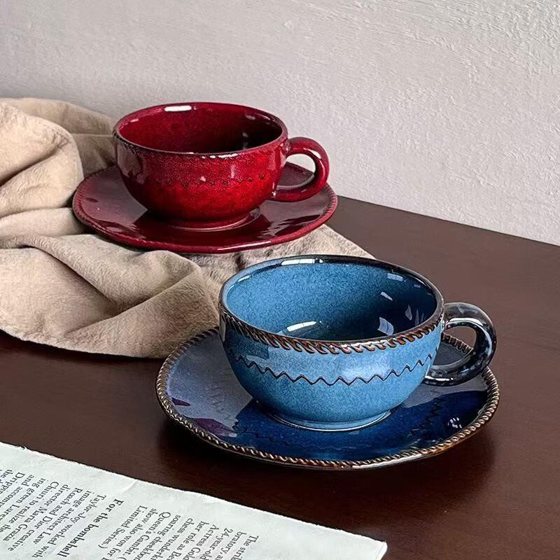 Deouxingguang Retro Ceramic Latte Coffee Cup Set