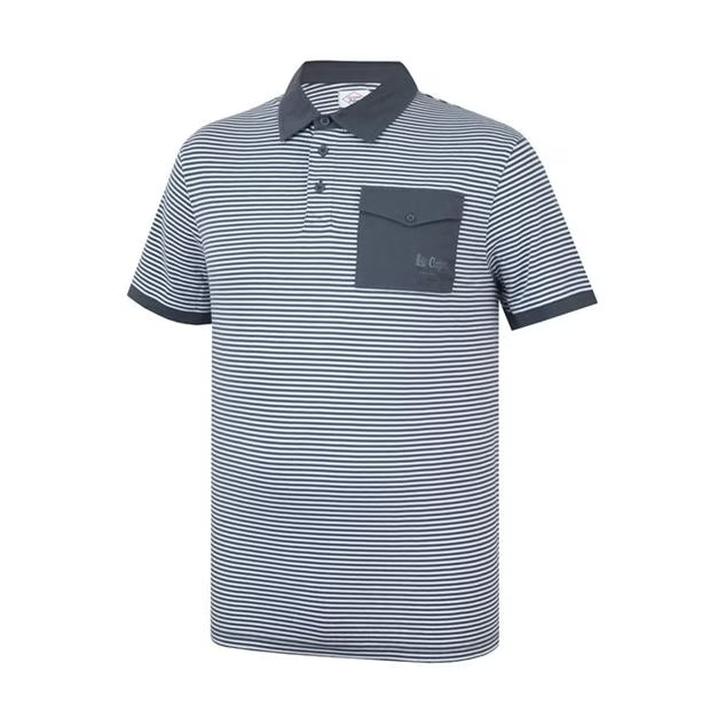 Lee Cooper Men's Dark Gray Polo T-Shirt with White Stripes, Size XXL