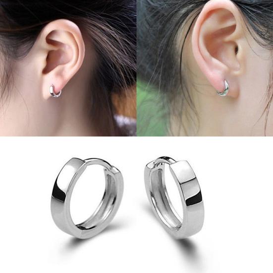 Fashion Men Women Silver Plated Smooth Round Hoop Huggie Earrings Jewelry Gift