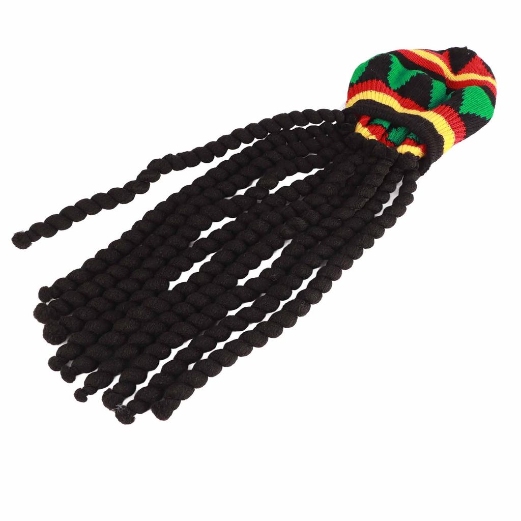 Dreadlocks Perückenmütze Atmungsaktive Strick-Baskenmütze mit langer schwarzer Dreadlocks-Perücke für Sommer, Winter, Halloween-Party