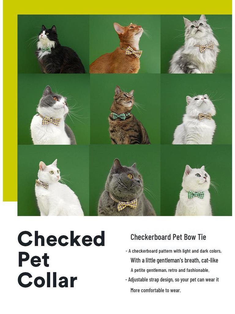 Pohledný kostkovaný límec s motýlkem Zeze Pet – Roztomilá kočičí internetová série celebrit.