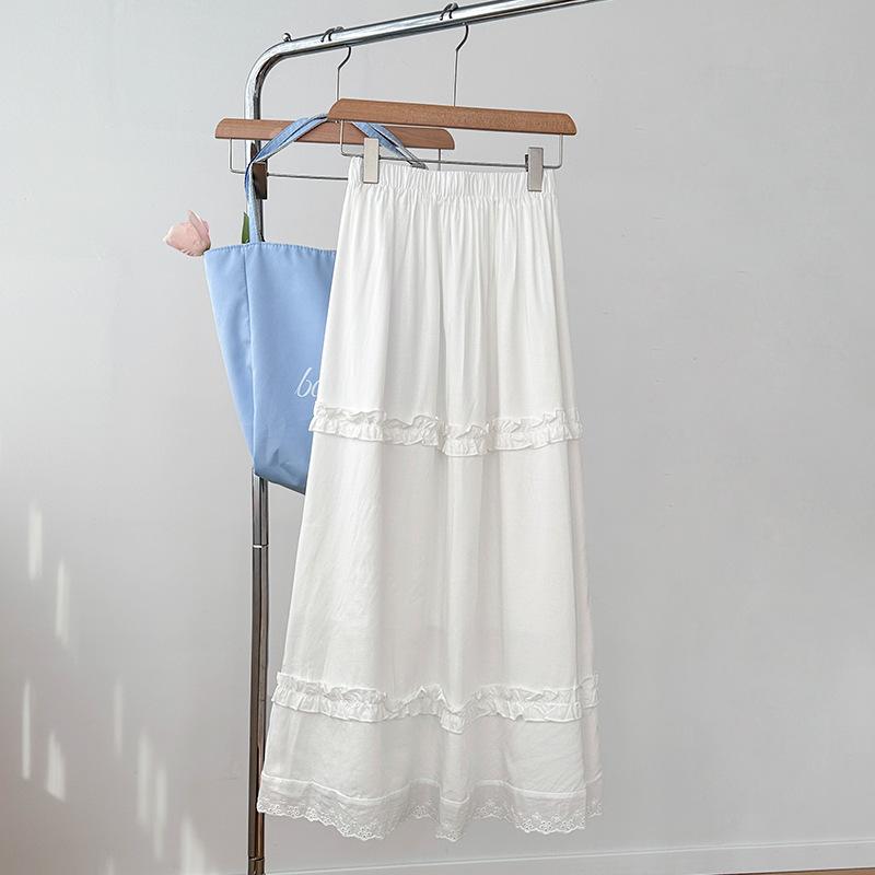 

Белая юбка-колокол из древесных грибов для женщин на лето, новая кружевная юбка с высокой талией, приталенная, А-силуэта, длинная XL белый