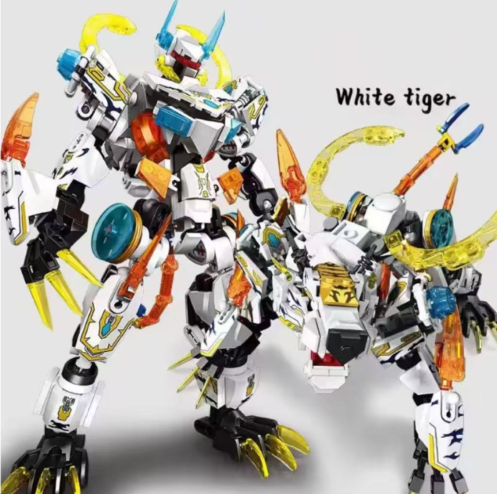 2in1 White Tiger Mecha Building Blocks Transformable Robot Building Blocks Animal Building Blocks DIY Boys Toy Holiday Gift