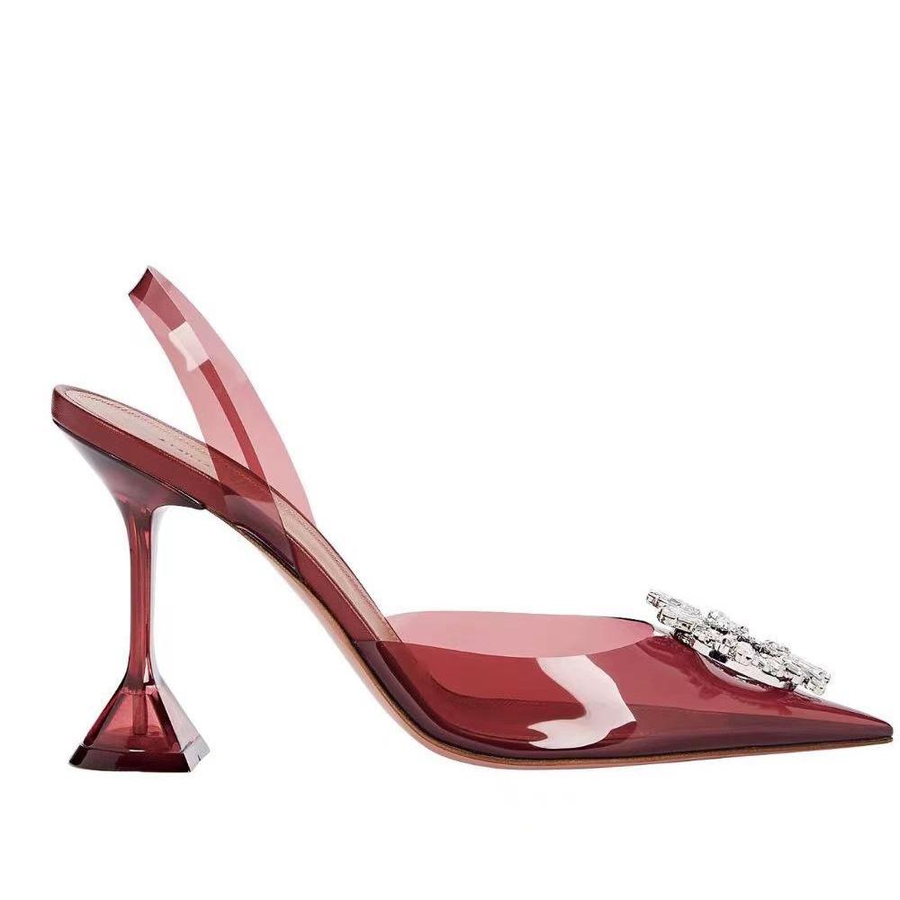 French crystal high heels women's spring rhinestone sun buckle pointed bag head transparent stiletto sandals