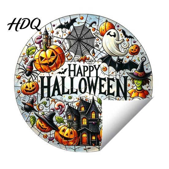 Halloween Party Favors Stained Glass Style Static Window Clings Waterproof PVC Pumpkin Ghost Bat Indoor Outdoor Decorations Haunted House Decals