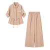 Cross-border Women's Clothing Wholesale, European and American Style Early Autumn New Solid Color Shirt Top + Fashion Casual Wide-leg Pants Set