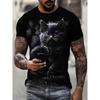 Summer Men's Breathable Outdoor T-shirt Short Sleeve Cartoon Cat Printed Pattern Large Size Loose Men's T-shirt Casual Classic