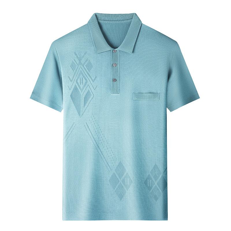 Ice Silk Short Sleeve T-Shirt Men'S Thin Solid Color Medium Casual Lapel Men'S Polo