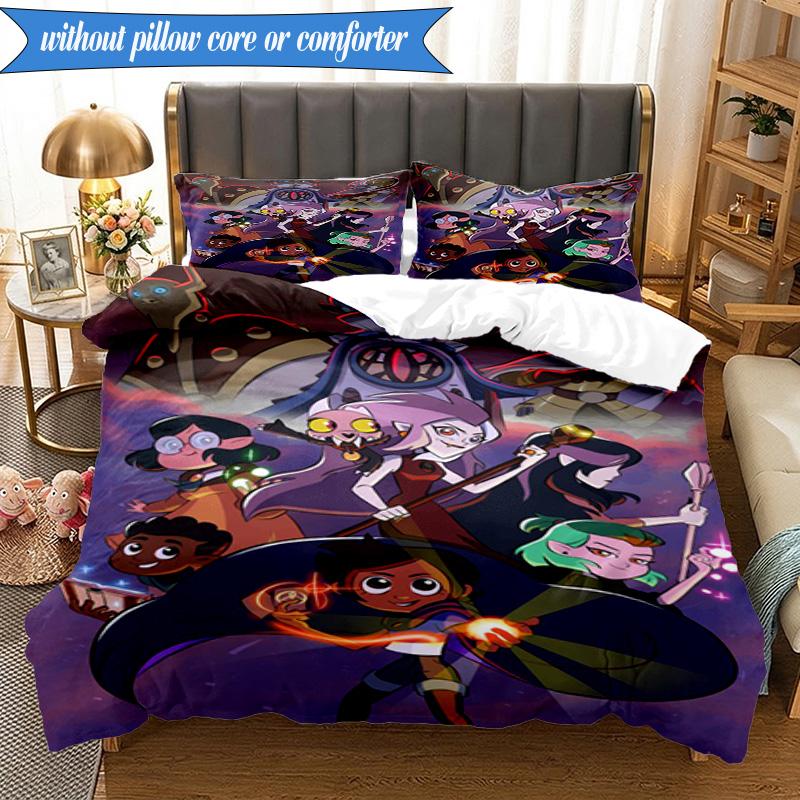 3PCS Owl Adventure In Colorful Land Bedding Set,Including 1pc Duvet Cover And 2pcs Pillowcases Perfect for Bedroom, Dormitory, Fan Christmas Gift