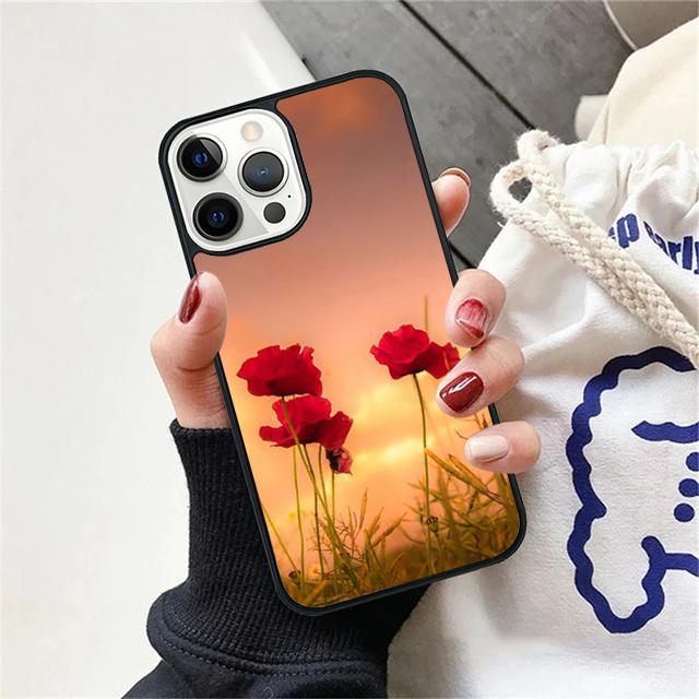 Rote Mohnblume Handyhülle Rückseite für iPhone 17 Air 16 15 14 13 11 12 Pro Max Plus Hülle Coque
