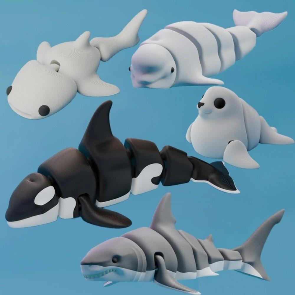 Mini Simulation Animal Multi-Joint Movable Marine Animal Model Creative Whale Figurine Collection