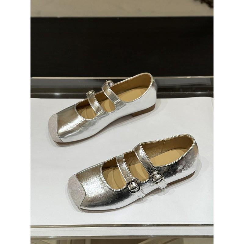 Korean Version of Flat-bottomed Versatile Word with Ballet Single Shoes Women's 2025 New Summer Retro Square Head Mary Jane Small Leather Shoes
