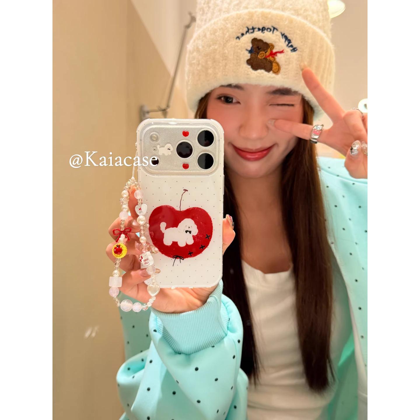 

Playful Cartoon Red Apple Dog iPhone Case for 7 Pro Max/6 Pro Apple 16 Pro Max