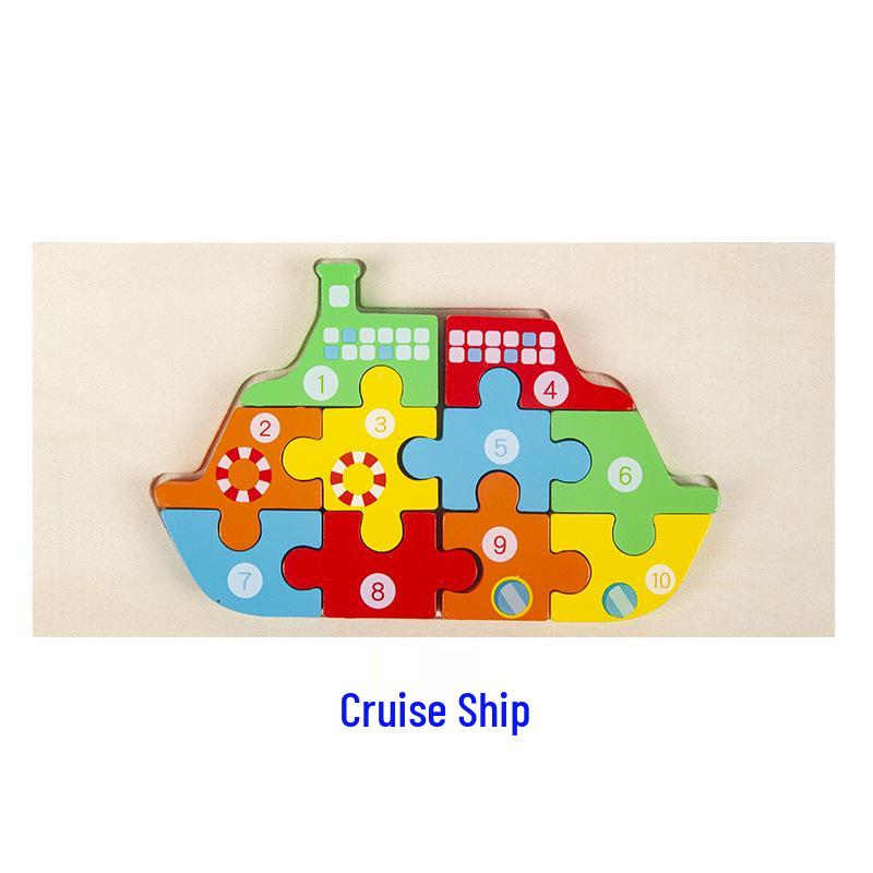 Wooden 3D Cartoon Number Puzzle Board for Kindergarten Kids – Educational Toy