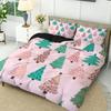 3pcs Christmas Tree & Star Duvet Cover Set - Pink Green Polka Dot Bedding with Zipper Closure Soft Polyester All-Season Bedding