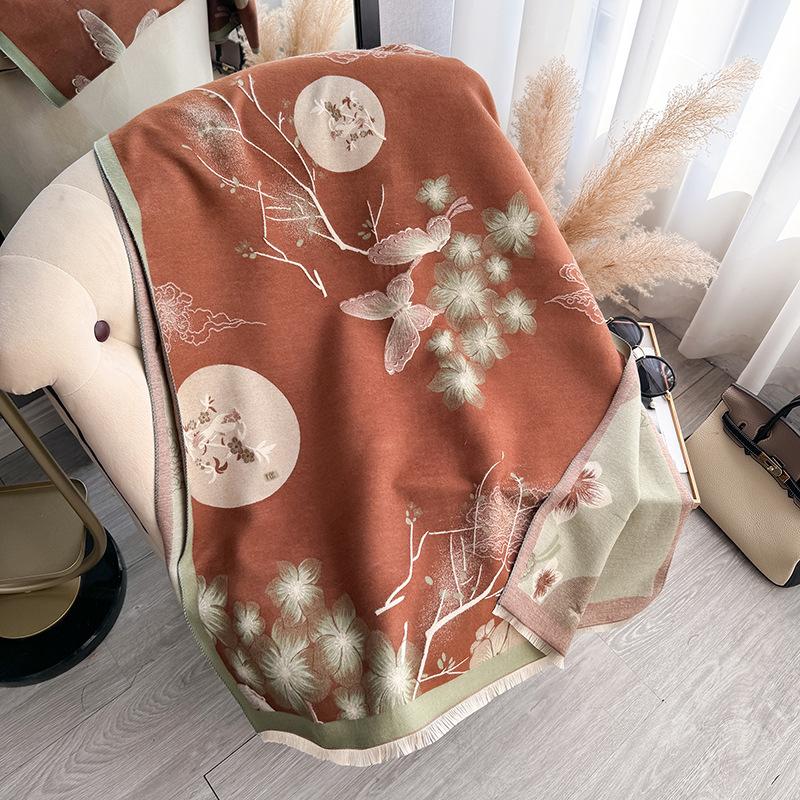 Winter Printed Warm Scarf Women'S High-End Temperament Shawl Dual-Purpose Scarf
