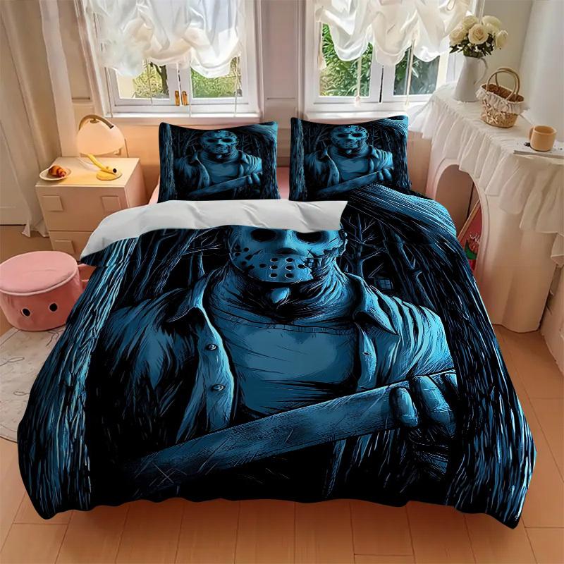 3pcs Horror Mask Chainsaw Duvet Cover Set, 1 Duvet Cover + 2 Pillowcases (No Insert), High-Definition Print, Home & Dorm Set yy251208025