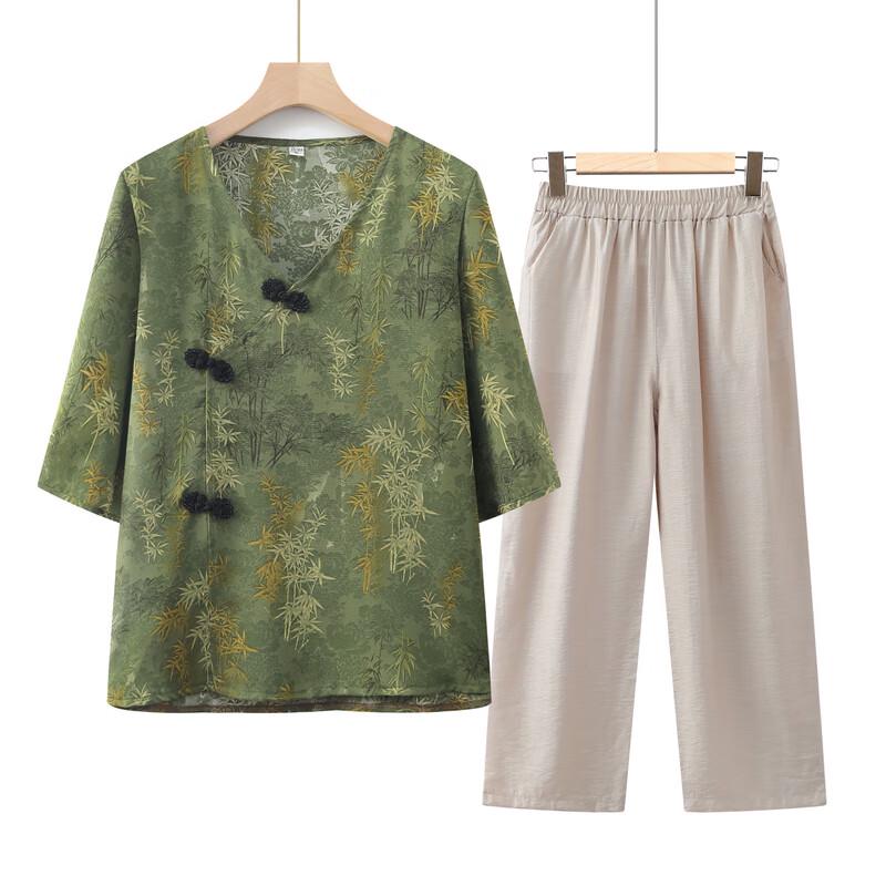 Mid-Aged Women's Summer Floral Blouse Set