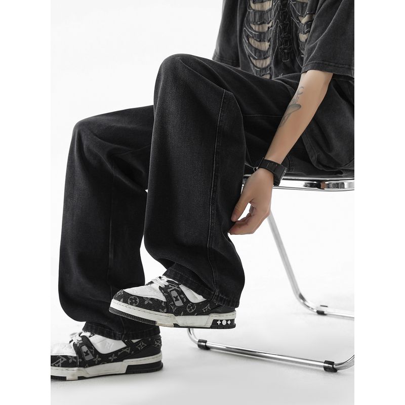 51 Hip-Hop Fashionable Brand Loose Tether Straight-leg Denim Men's American Retro Easiest for Match Drape Winter Fleece-Lined Long Pants