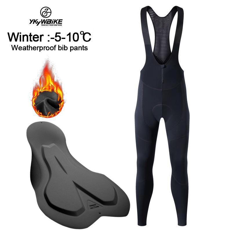 Ykywbike Men's Winter Thermal Fleece Cycling Bib Tights Mountain Bike Ykk Zipper Pro Team Gel Padded Mtb Cycling Long Pants