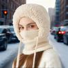 One-piece hat plus velvet thickened face-covering knitted hat, bib, mask, warmth kit