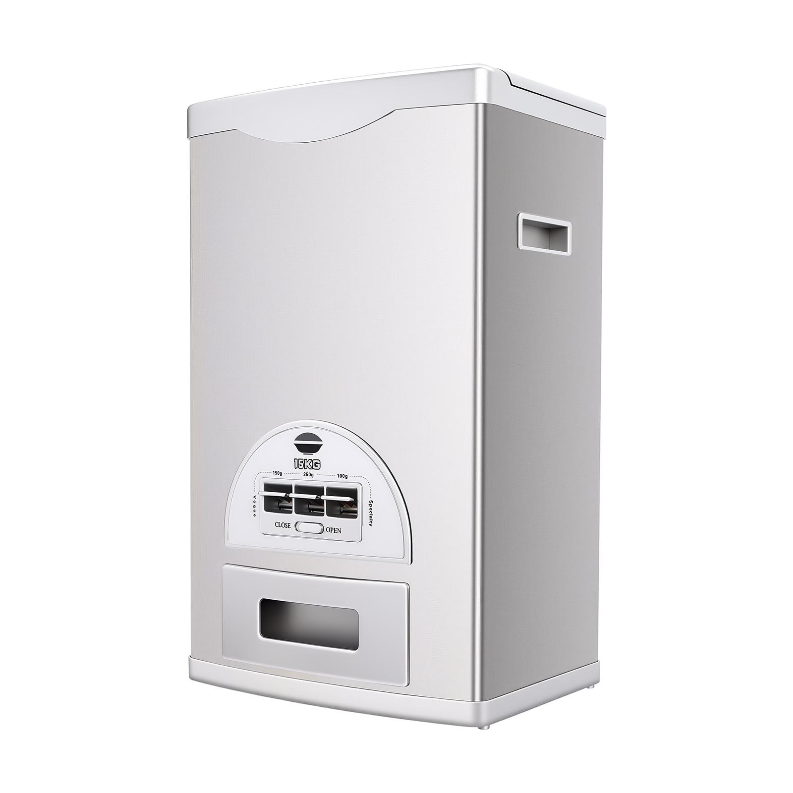

Smart Rice Dispenser 33LBS, One-Touch Grain Storage Container, Airtight Stainless Steel for Kitchen, Home & Restaurant серебряный
