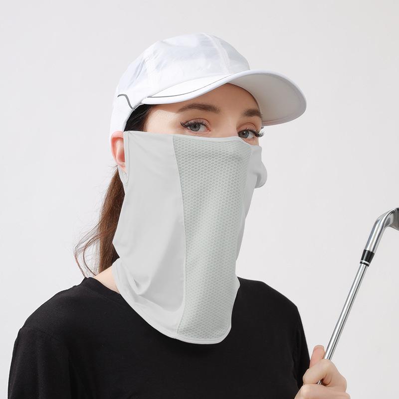 Summer Uv Protection Ice Silk Mask Sun Proof Bib Solid Color Sunscreen Face Scarf Mesh Breathable Face Scarves Neck Wrap Cover