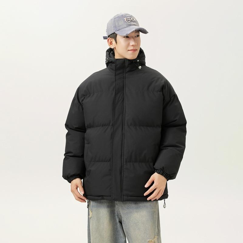 Autumn and Winter New Loose Stand-up Collar Hooded Cotton-padded Clothes Men, Guochao Simple and Versatile Warm Thickened Bread Cotton Clothes