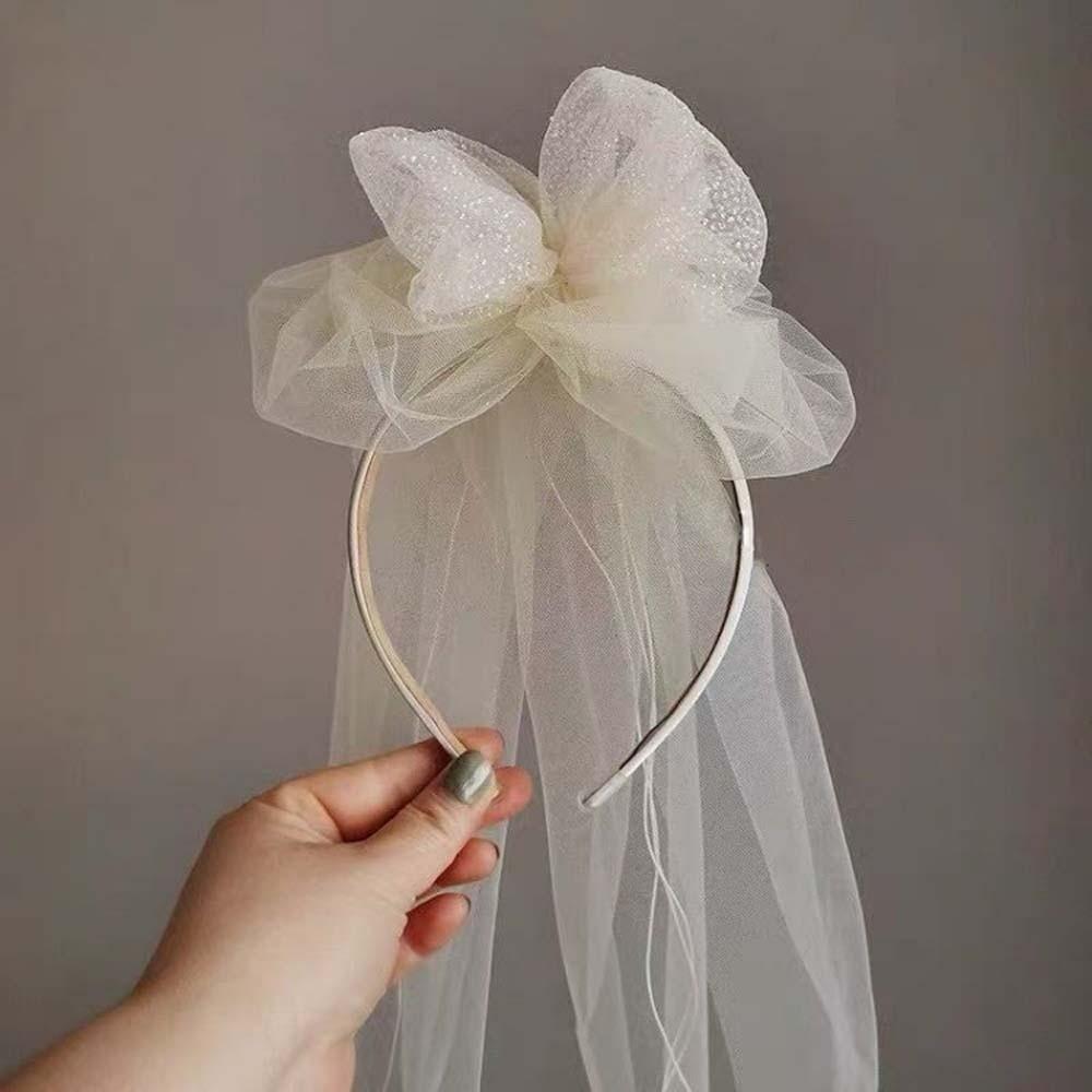 Flowing Bow Veil Hair Hoop Polyester Bridal Tulle Fashion Girls Head Gauze Party Cosplay