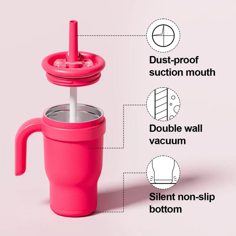 Color Blocking 14Oz Straw Car Cup, Children'S Student Insulated Cup, Stainless Steel Water Cup Handle, The Best Gift For Car Cup