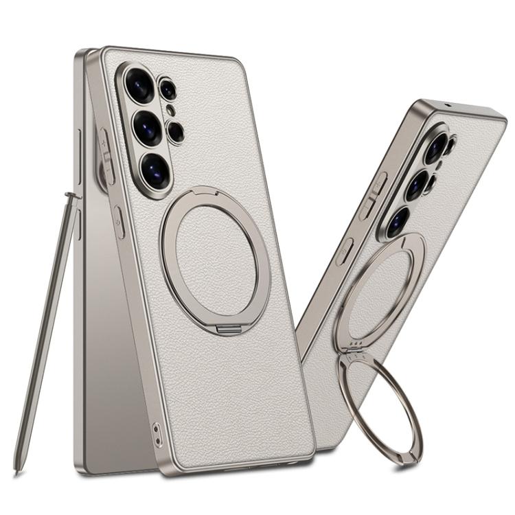 GKK Metal Paint Skin Feel Leather Magnetic Phone Case With Rotating Holder, Not Included Pen For Samsung Galaxy S26 Ultra 5G серый