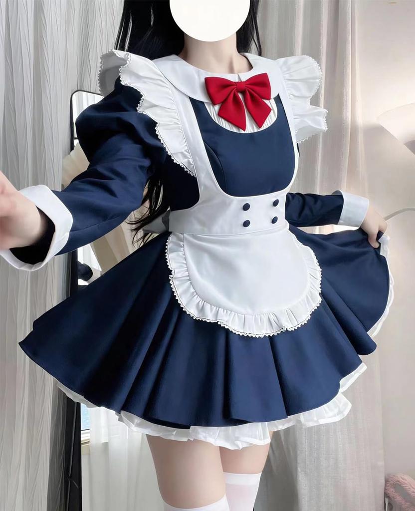 KALAOK Maid Cute Lolita Plus Popular for 2XL Costume, Dress, Size, Halloween, Cosplay, Navy,